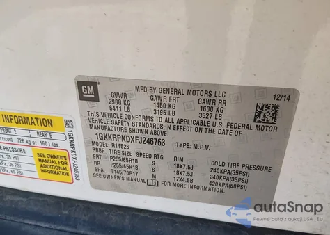 2015 GMC Acadia Sle-2 z USA, uszkodzony, nr VIN 1GKKRPKDXFJ246763